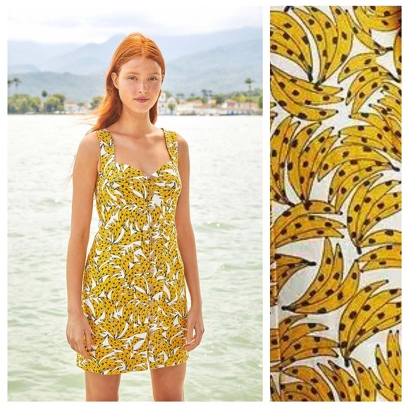 NWT Farm Rio White Spotted Bananas Mini Dress - Picture 1 of 13